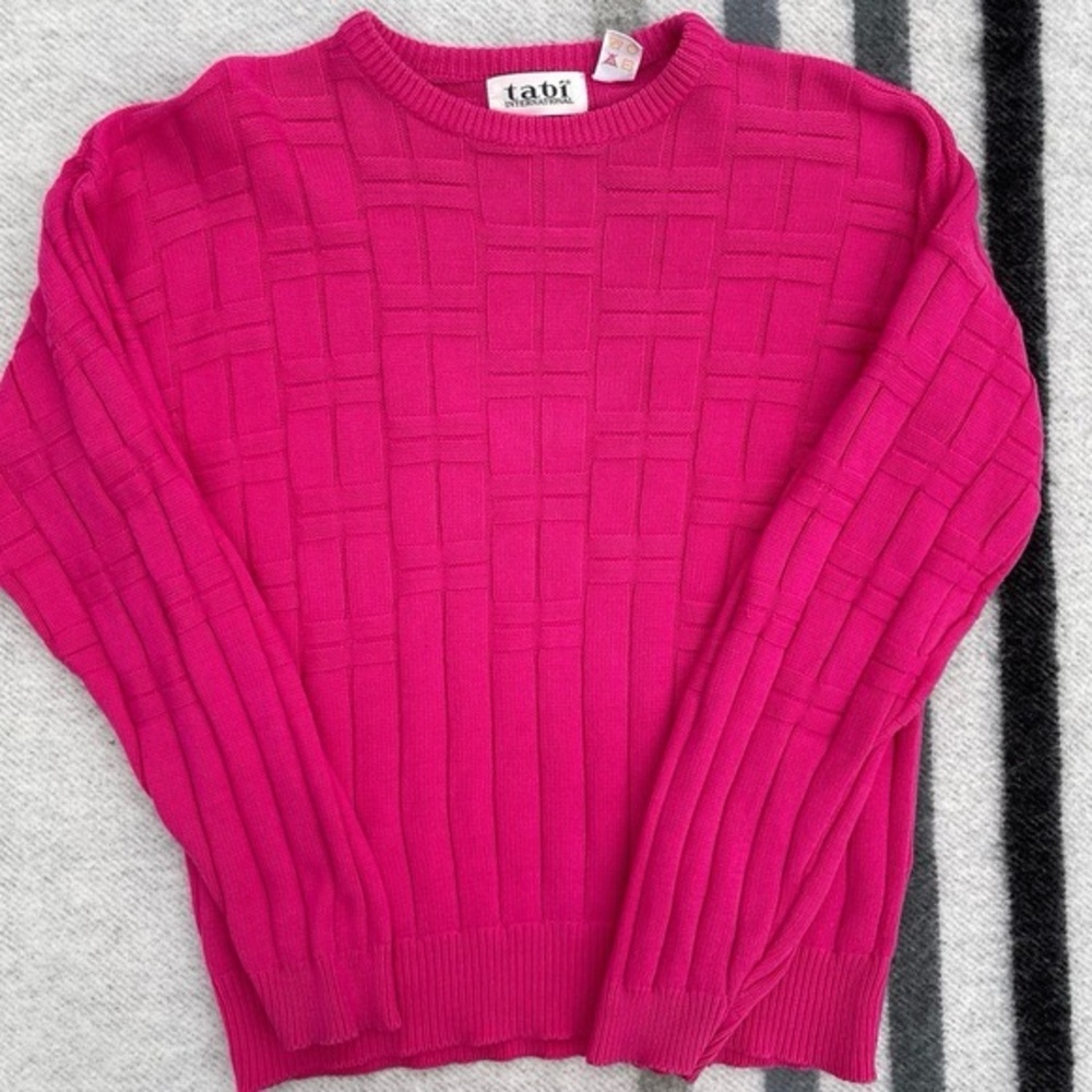 Vintage Pink Chunky Square Knit Crewneck Sweater 100% Cotton 90s Y2K S